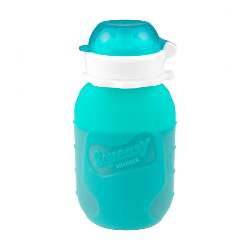 Squeasy Snacker Aqua 6 oz Squeasy Snacker Spill Proof Silicone Reusable Food Pouch - for Both Soft Foods and Liquids - Water, Apple Sauce, Yogurt, Smoothies, Baby Food - Dishwasher Safe - Image 1